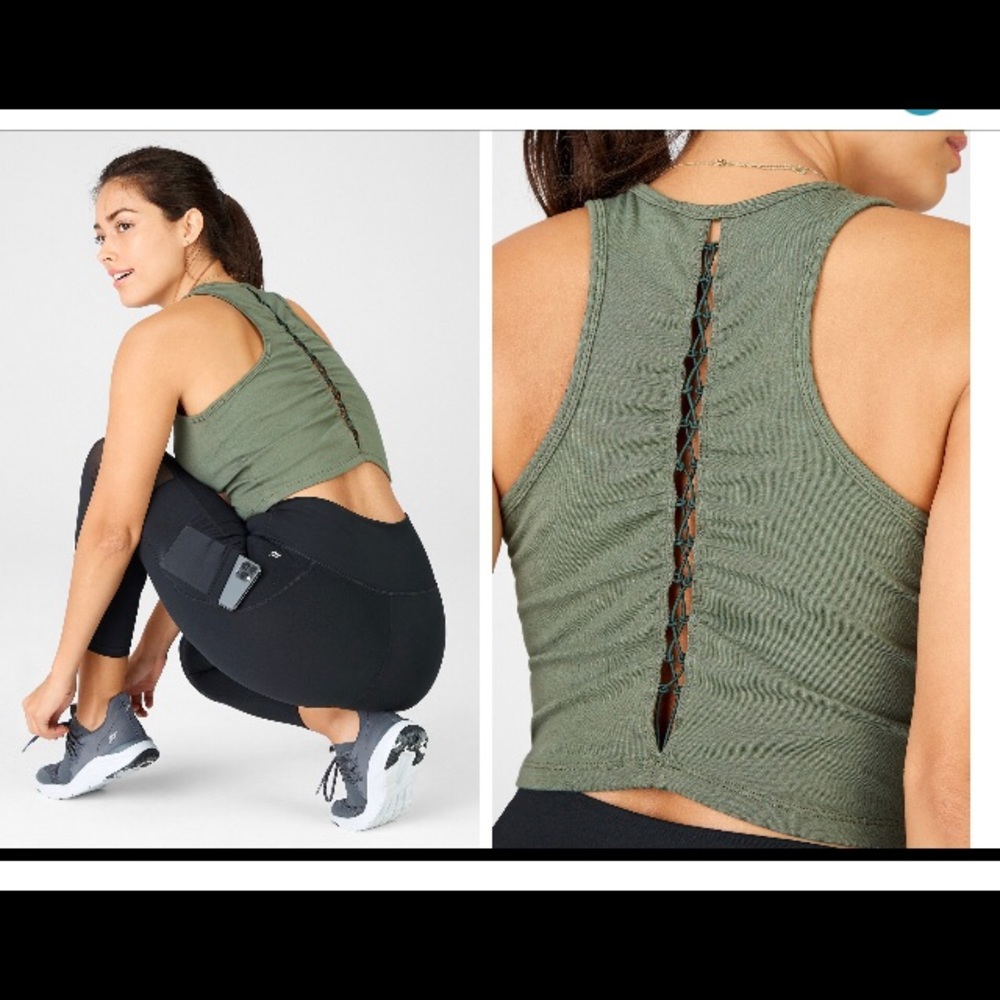 Fabletics Bree Lace Up Tank XXL in Safari Green